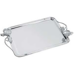 Antique Silver Footed Serving Tray Embossed Metal Rectangle Tea Platter with Handles <b>for</b> Luxury <b>Dining</b> Tableware Home - Product Image 2