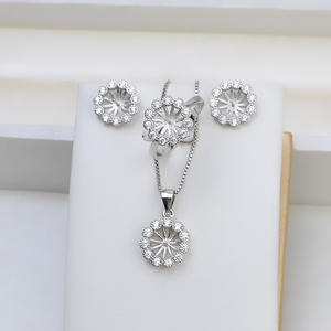 Ensemble de pendentif en forme de fleur en argent S925, bague et boucles d'oreilles, accessoires de bijoux tendance pour femmes, bricolage, plateau vide 1383 - Product Image 1