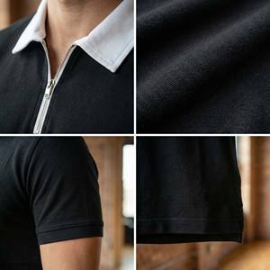 Vente en gros de vêtements streetwear pour hommes avec logo personnalisé, chemise en tricot imprimée, col contrastant blanc, demi-zip noir, minimaliste, OEM - Product Image 4