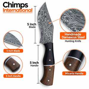 Couteau à lame fixe en acier Damas fait main, bord droit, manche en Micarta |   Couteau de chasse et de survie personnalisé OBM - Vente en gros - Product Image 1