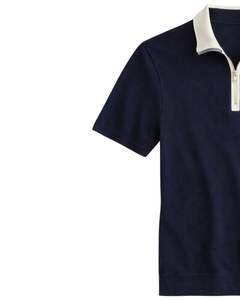 Manufacturer <b>Mens</b> Navy Blue Quarter Zip Polo <b>Shirt</b> With <b>White</b> Collar Short Sleeve <b>Casual</b> Knit Custom Manufacturer Summer Top - Product Image 2