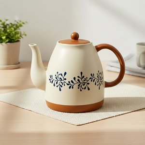 Tetera de Gres de Primera Calidad 3461043-1.0: Diseño Botánico con Impresión por Tampografía, Acabado Mate Suave - Product Image 1