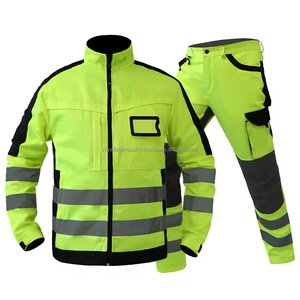 Conjuntos de Ropa de Trabajo de Algodón de Alta Visibilidad e Impermeables, Talla Grande, Chaqueta de Seguridad Reflectante Amarillo Fluorescente, Pantalones y Rodilleras - Product Image 1