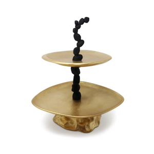 Support à gâteau rond en métal avec bordure dorée et plateau en verre, réutilisable pour gâteaux élégants et présentoir à gâteaux pour la maison et l'hôtel - Product Image 2