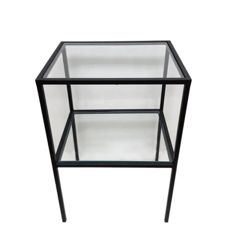 Modern Square Jewellery Stand 4 Legs Table Glass Iron Frame Matt Black Colour Fancy Living Room Furniture Accessories
