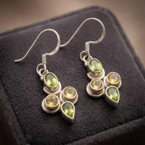 Sunshine Yellow Citrine Sterling 925 Silver Cute Design <b>Earrings</b> Bezel Set Stones Women's Bohemia Style Jewelry - Product Image 3