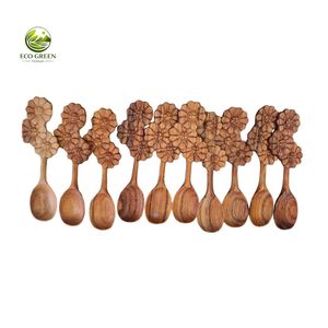 Cuillères de service en bois, manche en bois rouge, design zen asiatique, plaqué or rose, écologiques, manche long, jeu sensoriel Montessori, naturel - Product Image 3