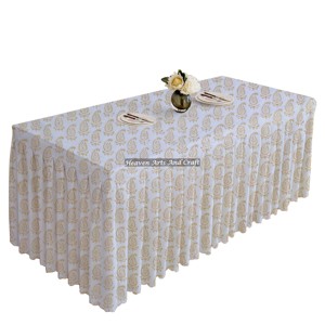 Hand Block Print Customized Hotel Restaurant Pleated <b>Tablecloth</b> Rectangular Pleated Table Cloths Table Skirt For Wedding Banquet - Product Image 4