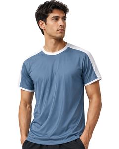 เสื้อยืดกีฬาผู้ชายสีฟ้าขาวแบบกำหนดเองจากผู้ผลิต ระบายอากาศได้ดี แห้งเร็ว เหมาะสำหรับออกกำลังกาย วิ่ง และฝึกซ้อม ผลิตจากโพลีเอสเตอร์ - Product Image 1