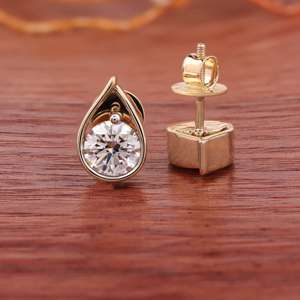 14K Yellow Gold Lab Grown Diamond <b>Stud</b> <b>Earrings</b> 2.46 CT Round Brilliant Diamond Teardrop <b>Earrings</b>, Luxury Fine Jewelry <b>for</b> <b>Women</b> - Product Image 3