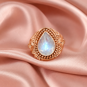 925 Sterling <b>Silver</b> Rainbow Moonstone <b>Ring</b> Rose Gold & Yellow Gold Plated Vintage Boho Pear Shape Gemstone Jewelry for <b>Men</b> Women - Product Image 3