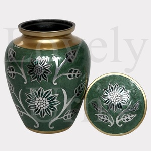 Turquoise flowers cremation urn adult medium <b>keepsake</b> memorial <b>ashes</b> container decorative floral design - Product Image 2