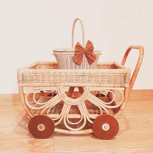 Chariot de service miniature en rotin pour boissons, chariot à thé, jouets pour enfants, chariots alimentaires faits à la main de haute qualité et écologiques pour enfants - Product Image 6