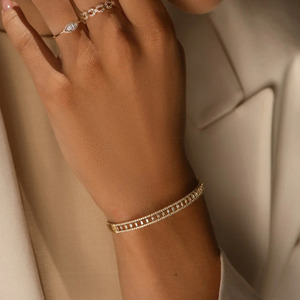 Yellow Gold Baguette Cut Lab Grown Diamond Tennis <b>Bangle</b> <b>Bracelet</b> - Product Image 2