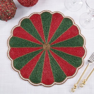 handcrafted beaded placemat Beaded Christmas Bows Placemat Charger Patriotic Americana Round Beaded Placemat Centerpiece - Product Image 6