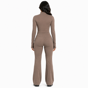 Conjunto Deportivo de Dos Piezas para Mujer, Chaqueta Ajustada de Invierno y Pantalones de Yoga Acampanados, Cintura Alta, Manga Larga, Ropa Deportiva, Conjuntos Coordinados de Yoga - Product Image 2