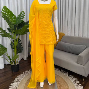 ชุดส่าหร่าซาลวาร์สำหรับงานแต่งงานแบบกลับด้านได้ ผ้าจอร์เจตต์เทียมสำหรับผู้หญิง พร้อมงานปักเลื่อมสำหรับงานปาร์ตี้ - Product Image 1