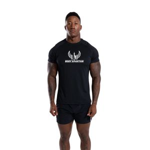 T-shirt de sport noir pour homme en coton premium, col rond, performance, entraînement en salle de sport, fitness, décontracté, à porter au quotidien - Product Image 1