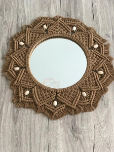 Espejo Redondo de Pared de Macramé Estilo Boho Marrón, Hecho a Mano con Cuerda de Algodón, Decorativo para Colgar en la Sala de Estar, Decoración del Hogar, Diseño Geométrico Circular - Product Image 3