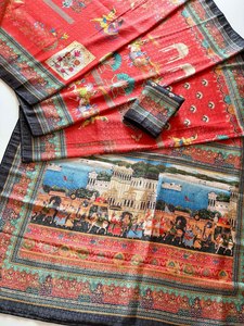 Sari de seda de diseñador para fiestas con tejido Zari elaborado y acabado con estampado digital de primera calidad - Product Image 3
