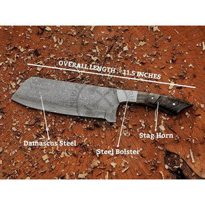 Top Trendiness Hand Forged Damascus Steel Full Tang Fixed Blade Chef Chopper Cleaver <b>Knife</b> 7" Blade Ambidextrous Stag Horn Steel - Product Image 2