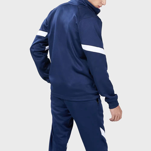 Men's Navy Blue Tracksuit Full <b>Zip</b> Solid Color Sporty Autumn Wear Regular Fit With Side Pockets Polyester Cotton Blend - Product Image 4