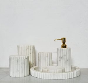 Premium bath collection <b>soap</b> dispenser <b>set</b> marble vanity tray toothbrush holder bathroom organiser white marble decor elegant - Product Image 1