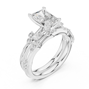 Anillo de Compromiso Clásico con Corte de Diamante Radiante y Diamantes Laterales Cultivados en Laboratorio, Oro Amarillo, Joyería para Mujer - Product Image 4