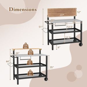 Carrello da Cucina con Ruote, Tavolo Pieghevole e Ganci - Product Image 4