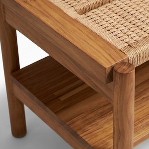 <b>Modern</b> Solid Wood Rectangular Bench with Woven Seat and Storage <b>Shelf</b> for Living Room - Product Image 3