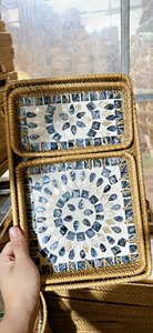 AVAILABLE <b>Eco</b> Sustainable Rattan Mosaic Tray Handmade Wicker Serving Basket Decorative Table Decor Export - Product Image 4
