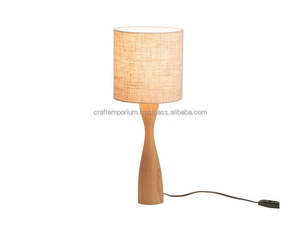 Artistic Modern <b>Wooden</b> Handmade Table Lamps with Carved Details Polished Finish and Customized Color Lampshades - Product Image 6