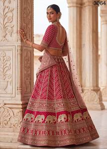 Women's Embroidered Empire Waist High Neckline Floor-Length <b>Lehenga</b> Choli Set Sweep Train 100% Silk Lace Fabric Wedding Dress - Product Image 2