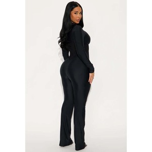 Women's Black Full Length Long Sleeve Jumpsuit High Waist Tummy Control <b>Shapewear</b> Skinny Fit Crew Neck Clubwear - Product Image 6