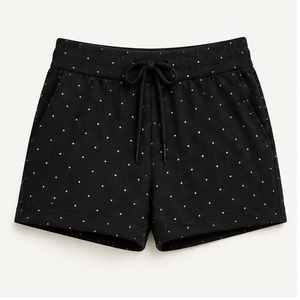 กางเกงขาสั้นลำลองผู้หญิงลายจุดสีดำแบบสลิม-รีแลกซ์ รุ่น WPSHORT-0023 ผ้าคอตตอนอินเตอร์ล็อคยืดได้ มีเชือกผูกเอว - Product Image 1