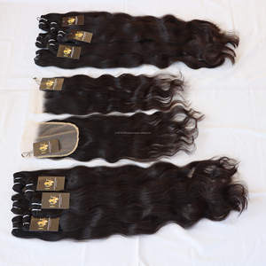 Mechones de pelo humano brasileño de trama a máquina, extensiones de cabello virgen con cierre Frontal de encaje Hd, cutícula alineada - Product Image 2