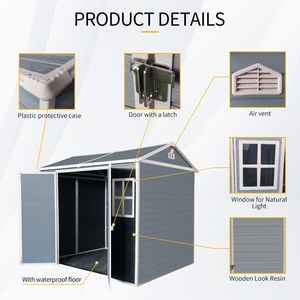 Abri de jardin extérieur en résine 8 x 6 pieds, étanche, avec plancher, deux fenêtres, porte verrouillable, abri à outils pour jardin et patio - Product Image 3