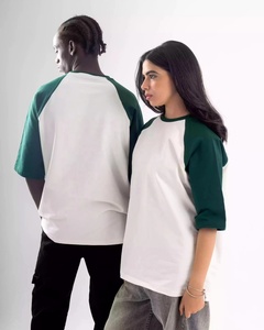 Camisetas Raglán Extra Grandes Unisex Personalizadas, de Algodón Grueso, Lisas, de Dos Tonos, de Manga Corta, Corte Holgado - Product Image 3