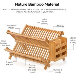 Bamboo 2-Tier Collapsible Dish Drying Rack Large Folding Utensil Holder for <b>Kitchen</b> Counter Utile <b>Kitchen</b> Counter <b>Accessory</b> - Product Image 3