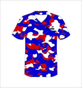 Camiseta de Béisbol Sublimada Personalizada con Camuflaje Rojo, Blanco y Azul, Uniforme de Equipo con Botones, Camiseta Deportiva de Poliéster que Absorbe la Humedad - Product Image 2