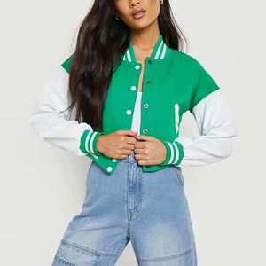 Vestes universitaires pour femmes avec broderie de logo personnalisé, vestes de baseball pour femmes, veste d'hiver pour femmes, manches en cuir léger - Product Image 3