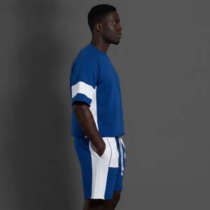 Custom Wholesale High Quality Men's Summer Tracksuit Short Sleeve Shorts <b>Set</b> Heavyweight Regular Solid Color Woven Casual Quick - Product Image 5