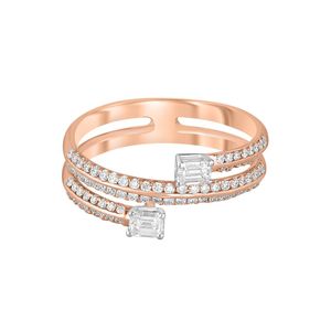 Anillo Abierto de Varias Filas con Diamantes Cultivados en Laboratorio con Corte Esmeralda en Oro Rosa - Product Image 3