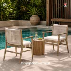 Premium Outdoor Rope Dining Arm Chair Solid Teak Wood <b>Cushion</b> Seat for Luxury Villa Poolside Resort Hotel Patio Furniture - Product Image 1