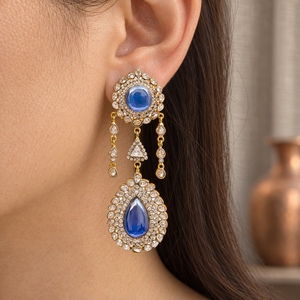 Boucles d'oreilles pendantes en zircon cubique bleu cabochon de qualité supérieure, vente en gros, fournisseur, usine de fabrication, grossiste - Product Image 1