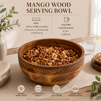 Handgemaakte serveerschaal van acaciahout |   Grote houten fruitschaal voor salades en snacks |   Decoratieve keuken- en eetkom |   Milieuvriendelijk