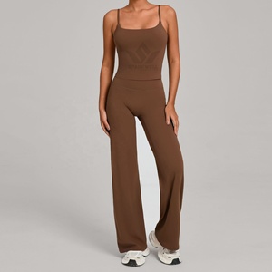 Women's Olive Green 2 Piece Seamless Yoga Set Square Neck Spaghetti Strap Crop Top High Waist <b>Flared</b> <b>Leggings</b> Activewear - Product Image 2