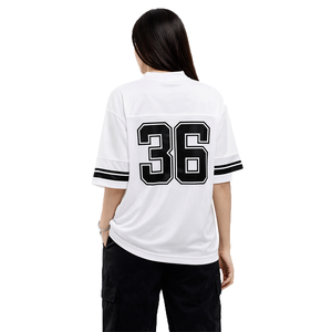 Maillot de football américain personnalisé de haute qualité, coupe ajustée, noir et blanc, t-shirt d'équipe, sublimation, uniformes d'entraînement unisexes - Product Image 5