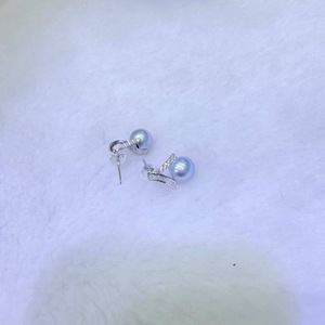 Zhuji Genuine Linen Pure Silver V-Shaped <b>Pearl</b> <b>Earrings</b> Versatile 8-9mm Seawater <b>Earrings</b> for Women - Product Image 3