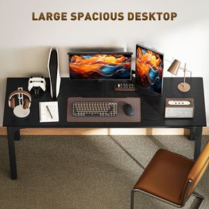 Scrivania Regolabile in Altezza 180 cm, Robusta con Piano Nero e Gambe in Metallo, per Ufficio Domestico, Computer e Laptop - Product Image 4